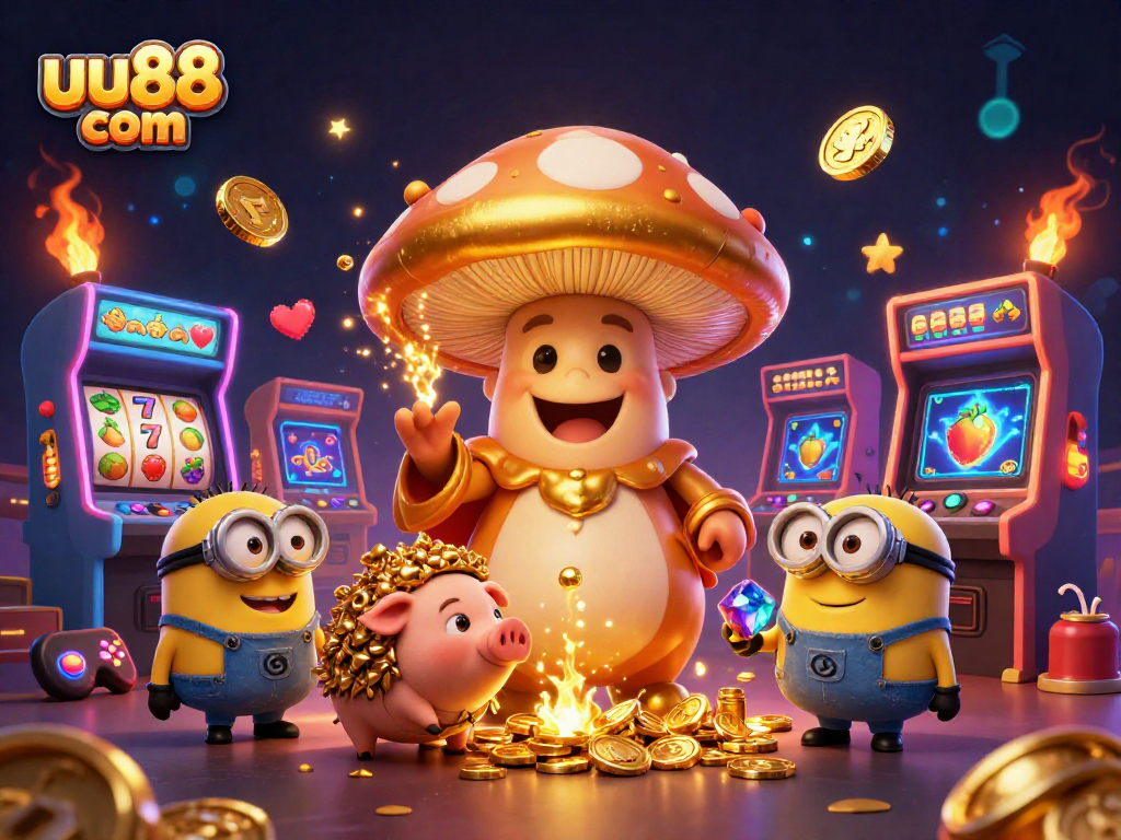 Engage with the magic of uu88 com's gaming universe amidst golden treasures and vibrant gaming elements.
