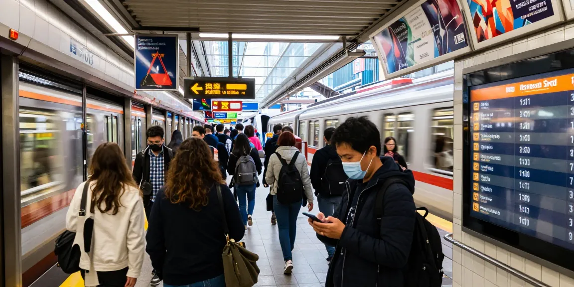 Real-time subway arrivals line schedule displayed at a busy urban station