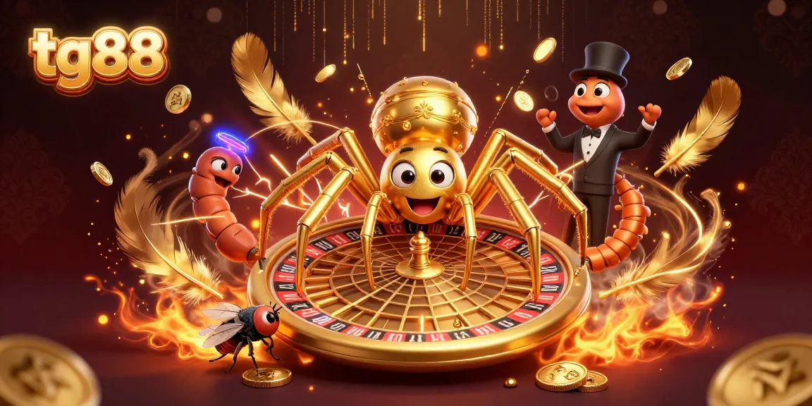 Engage with tg88's thrilling casino adventure featuring a golden spider in a roulette web.