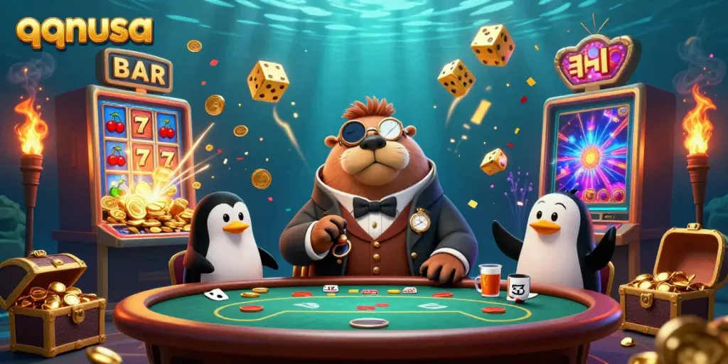 Experience the thrilling qqnusa casino adventure with a jolly walrus at the poker table.