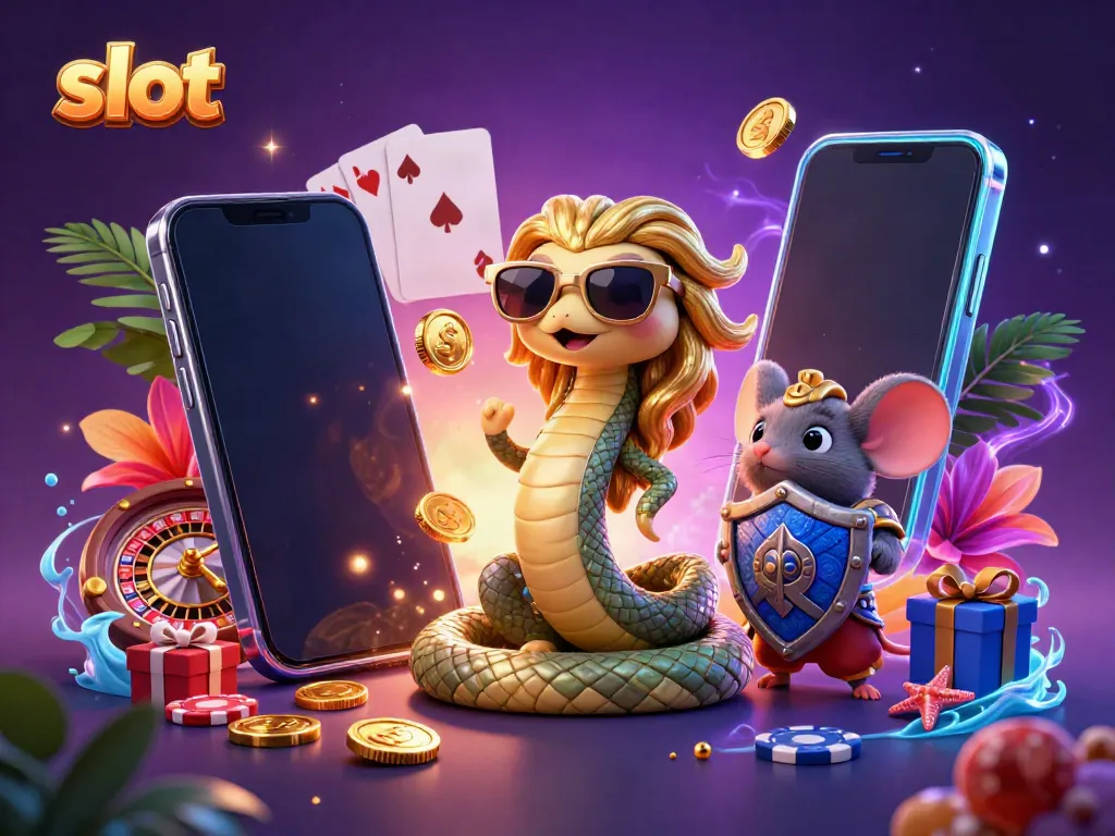 Engaging slot game scene with Medusa and warrior mouse playing colorful mobile slots.