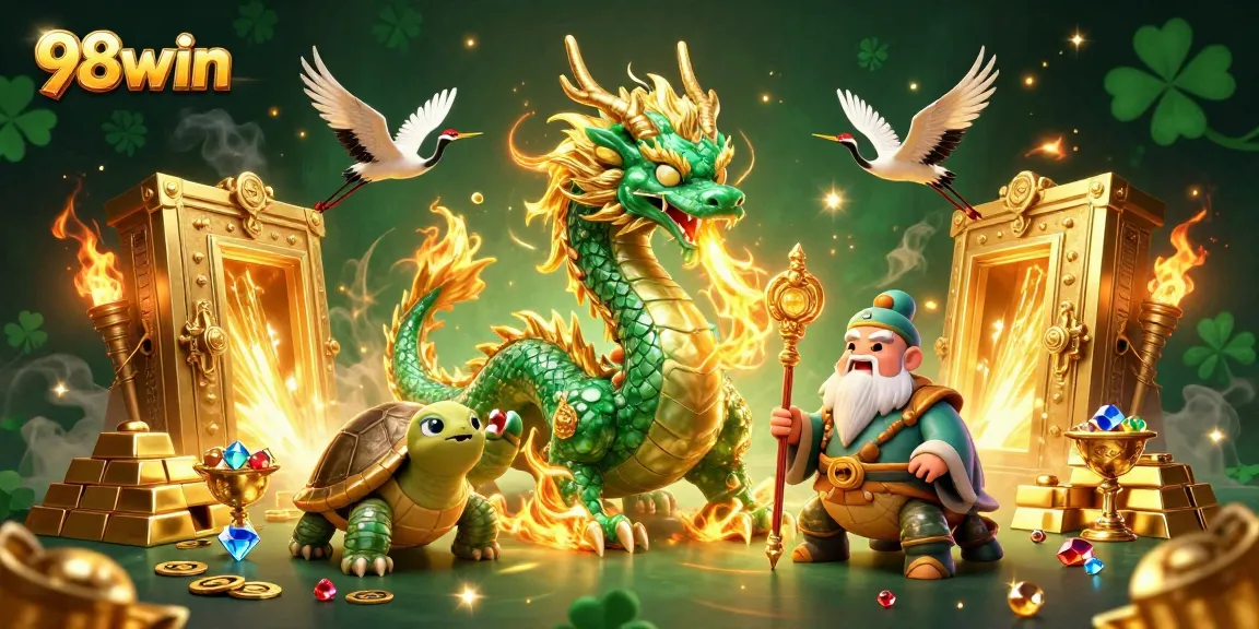 Engage in thrilling action at 98win with the jade dragon guarding wealth and fortune in a vibrant casino scene.
