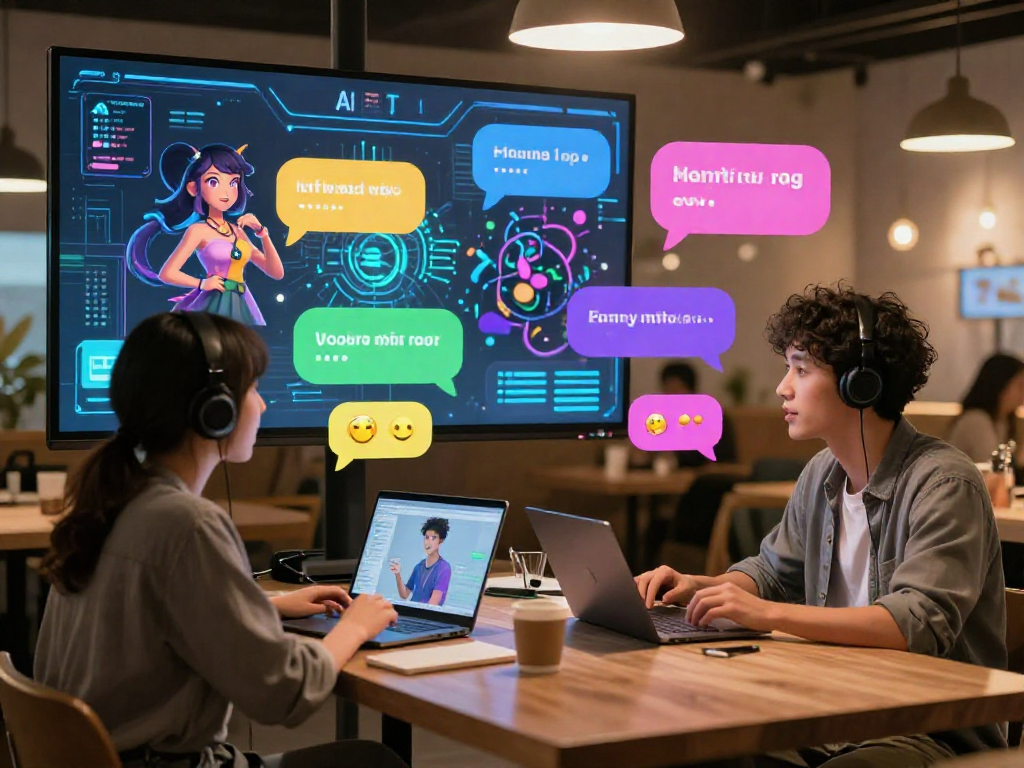 Engaging ai hentai chat conversation in a vibrant virtual café.