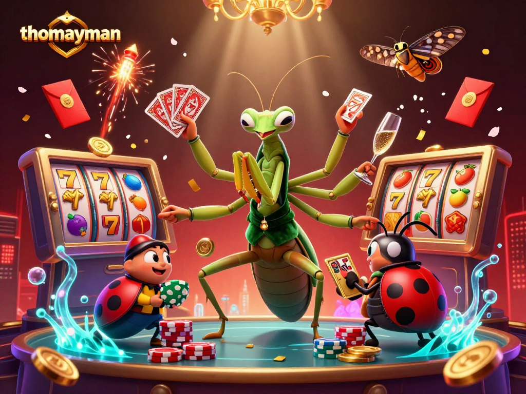 Experience thrilling gameplay at thomayman with vibrant slot reels, captivating characters, and festive elements.