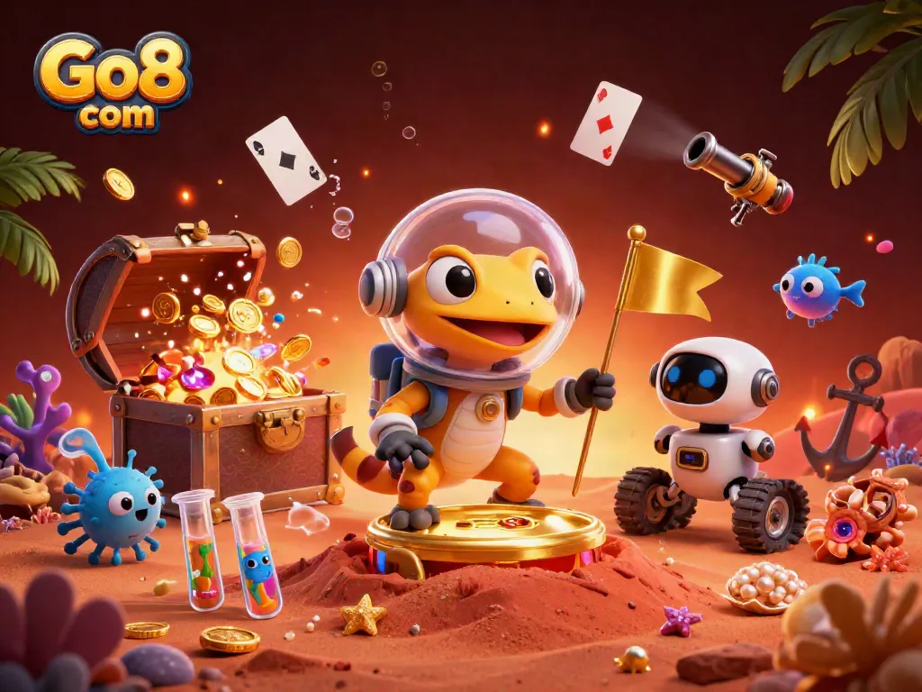 Engage with Go8 com at a vibrant alien casino, exploring treasures and gambling excitement.