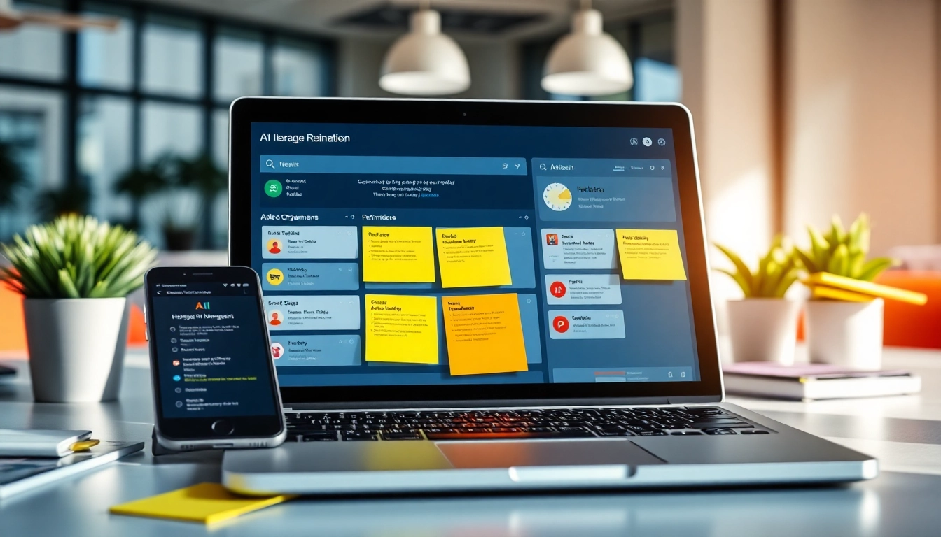 Organize Your Life With AI using digital tools for task management in a bright office.