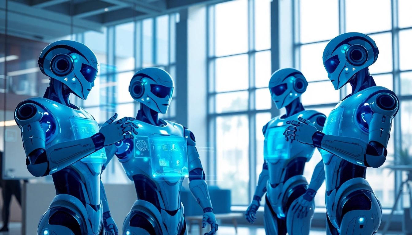 AI agents autonomously engaging in tasks within a vibrant digital workspace.