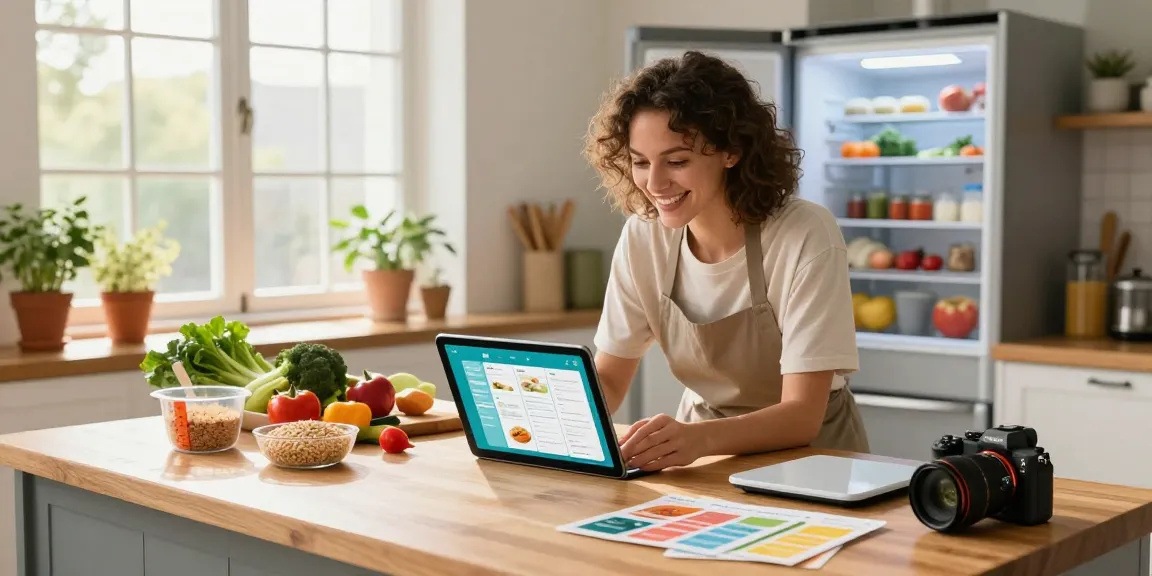 Home cook utilizing the best macro tracking app while preparing healthy meals in a bright kitchen.