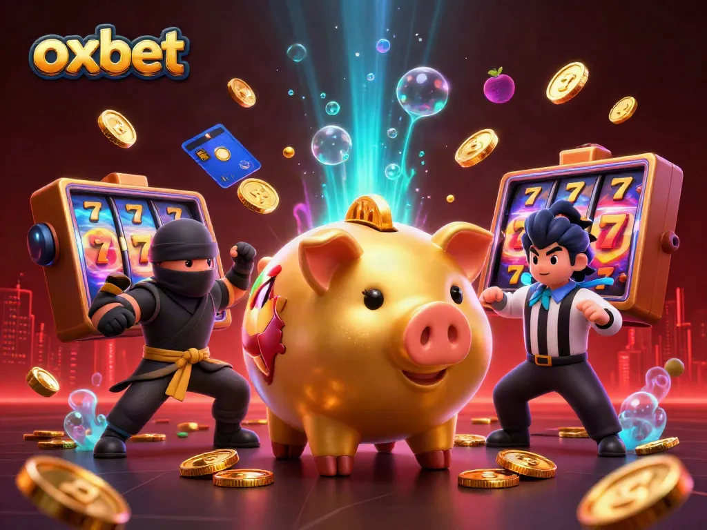 Experience thrilling gameplay at Oxbet with a vibrant 3D illustration showcasing dynamic casino elements.