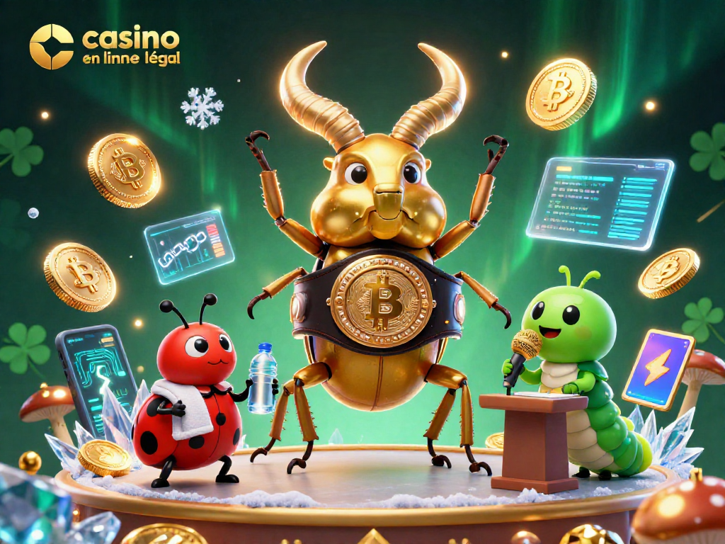 Visuel dynamique illustrant des personnages de casino et crypto, incluant le terme casino en ligne légal en France.