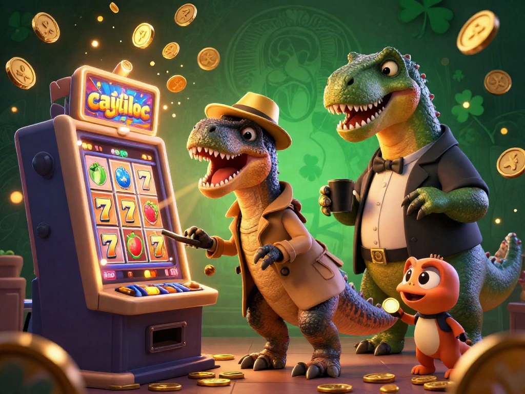 Experience excitement at caytailoc's slot game with dynamic velociraptor character action!