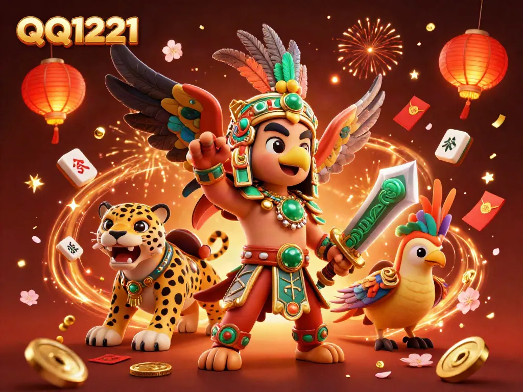 Experience thrilling gameplay with QQ1221’s vibrant Aztec-themed casino scene complete with lucky symbols.